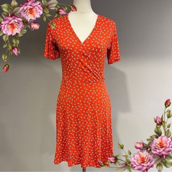 Red leaf fake Wrap short sleeve Dress size medium - Picture 1 of 12